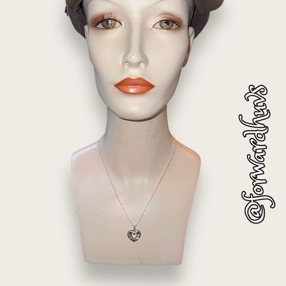 Bundle Sale 3 for $15 | Silver-Tone Rhinestone Heart Necklace - Picture 4 of 9